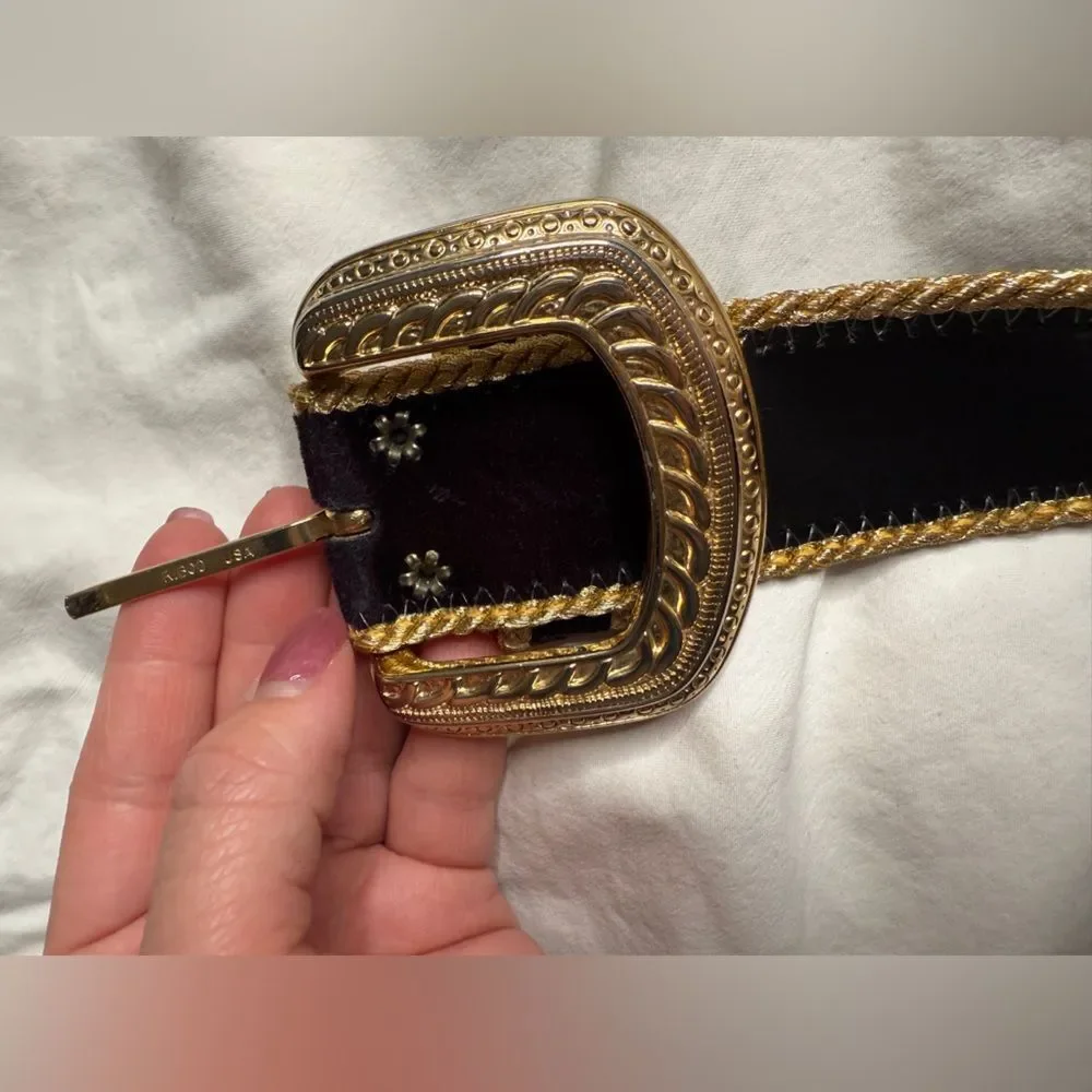 1980s Vintage Gold and Black Statement Buckle Elite Fresno, California Belt